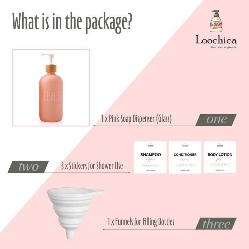 Loochica Glass Kitchen Pink Soap Dispenser, Detergent Dispenser or Dish Soap Dispenser for Kitchen Sink, Modern Pink Decor Dish Soap Pump for Kitchen Organization - Image 2